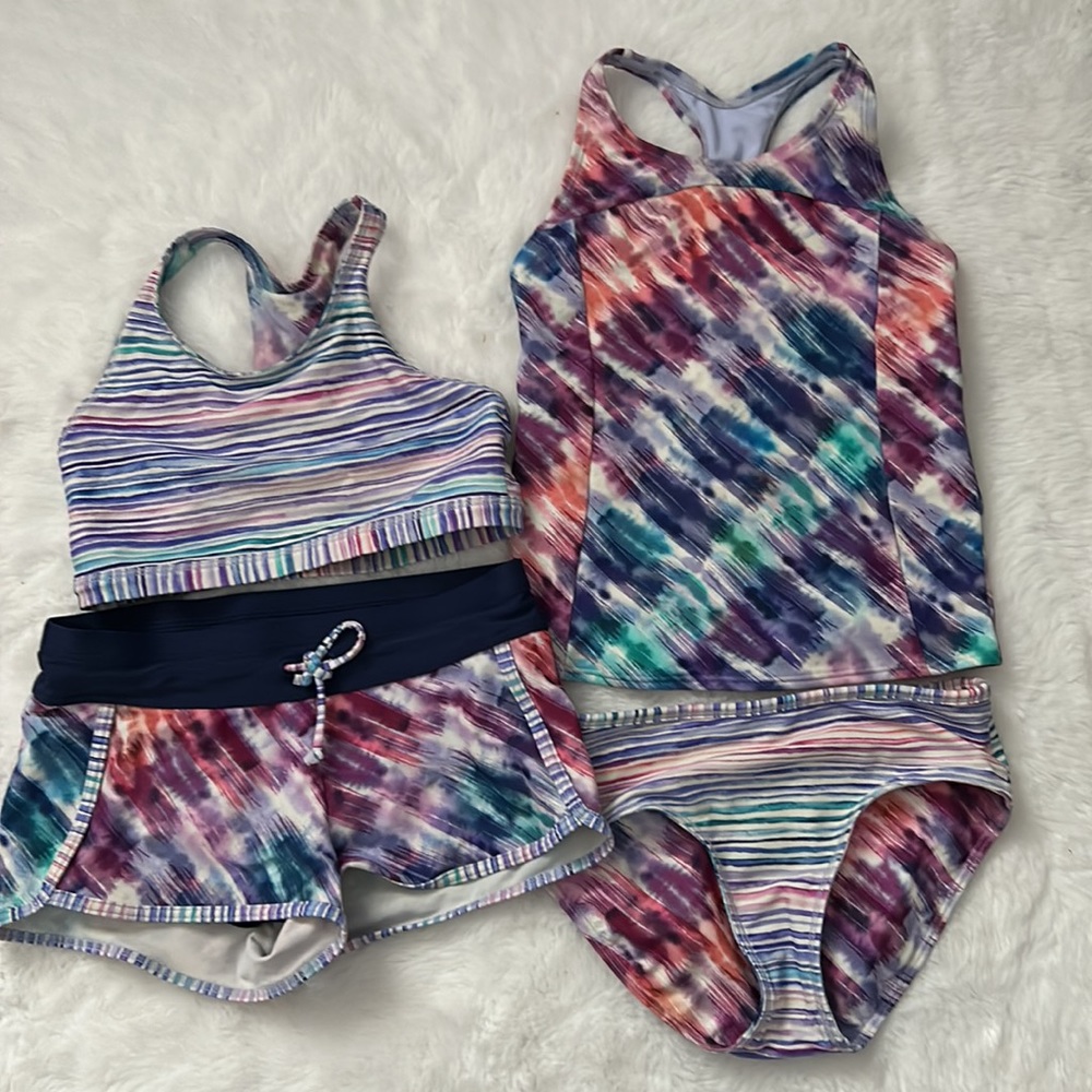 Athleta Girl Watercolor Reversible Tankini Bikini Swimsuit 8-10